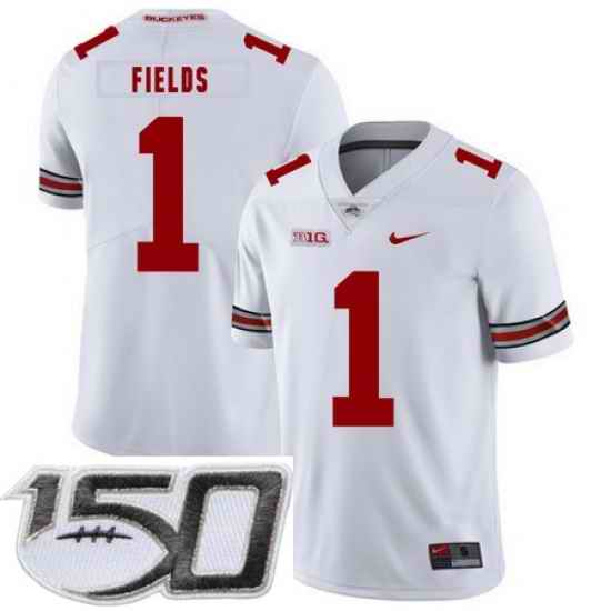 Ohio State Buckeyes 1 Justin Fields White Nike College Football Limited Stitched 150th Anniversary Patch Jersey